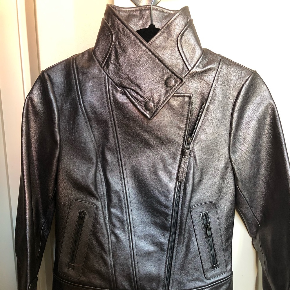 NWOT Metallic Gray XS Leather Jacket - Aritizia